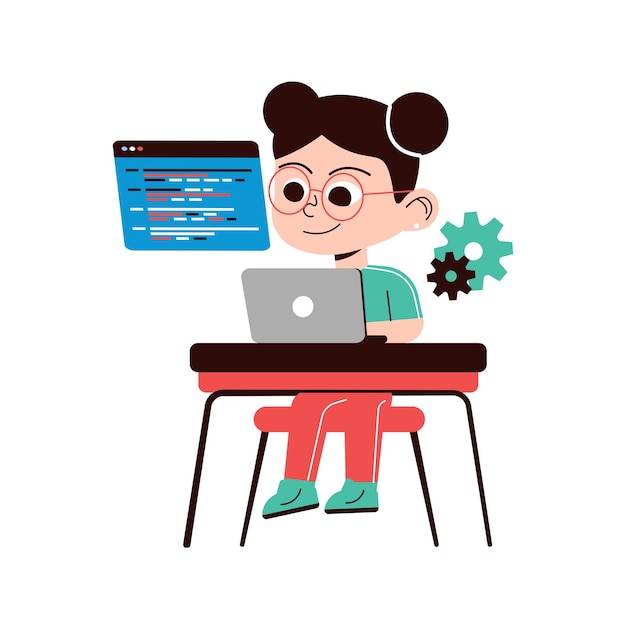 girl coding with laptop illustration