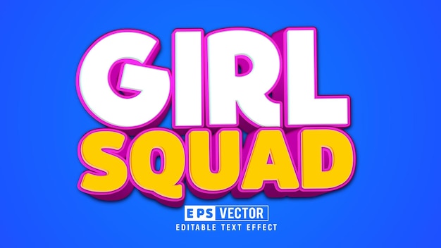 girl squad 3d editable text effect vector file with cute background