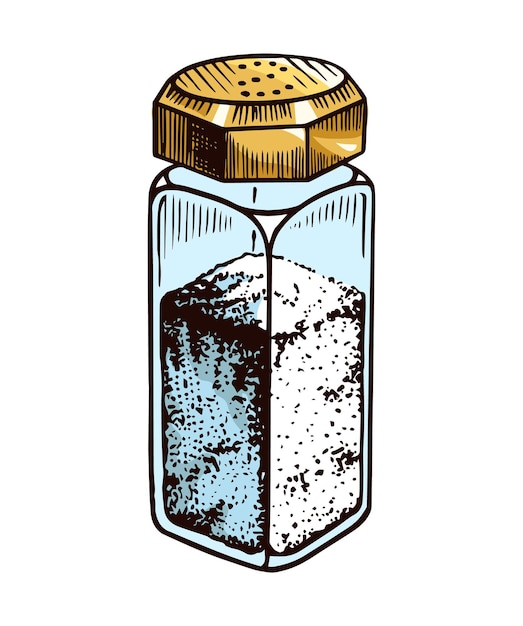 glass bottles of sea salt powdered powder and bunch of seeds vintage background poster engraved hand drawn sketch