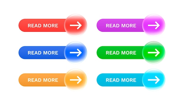 Glass button array read more event web bar buttons with color vector illustration