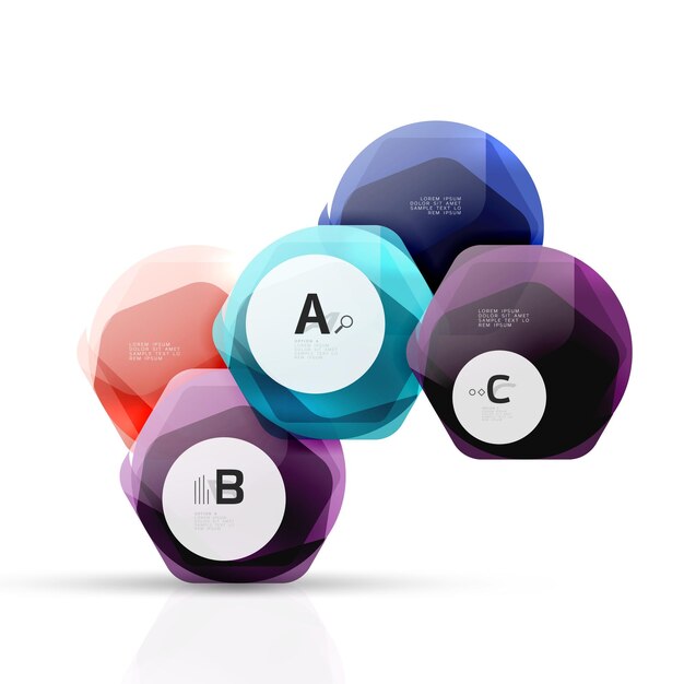glass color hexagons glossy plastic hexagon design with text and option infographics