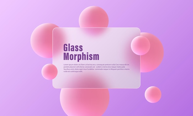 glass morphism website landing page template panel made of transparent material with 3d spheres