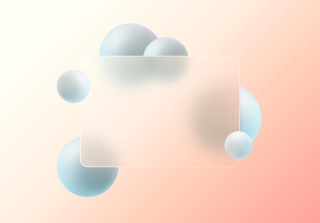 Glass morphismstyle abstract background with soft pastel gradient translucent panel blue spheres