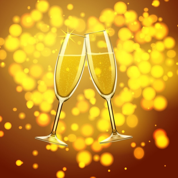 glasses of champagne on bokeh heart background