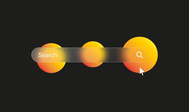 Glassmorphism search bar with transparent glass frame template with blurred circles background
