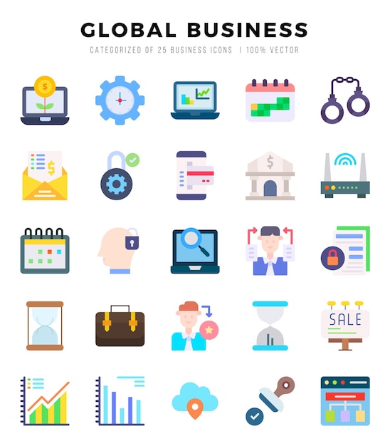 global business flat icons collection 25 icon set in a flat design