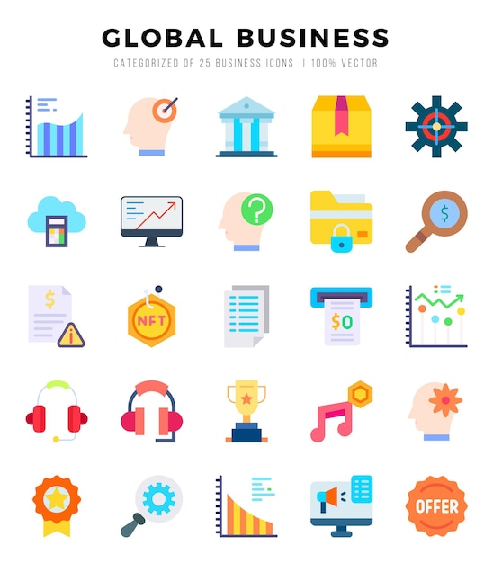 global business icons set for website and mobile site and apps