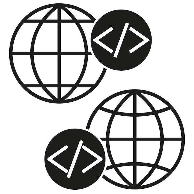 Global coding icons Web development symbols Vector coding graphics Internet globe