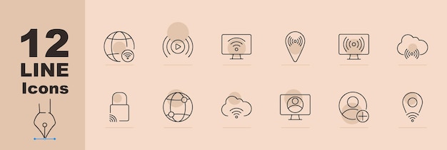 global connectivity set icon globe with wifi antenna computer screen location pin cloud network user with wifi global network user with add map