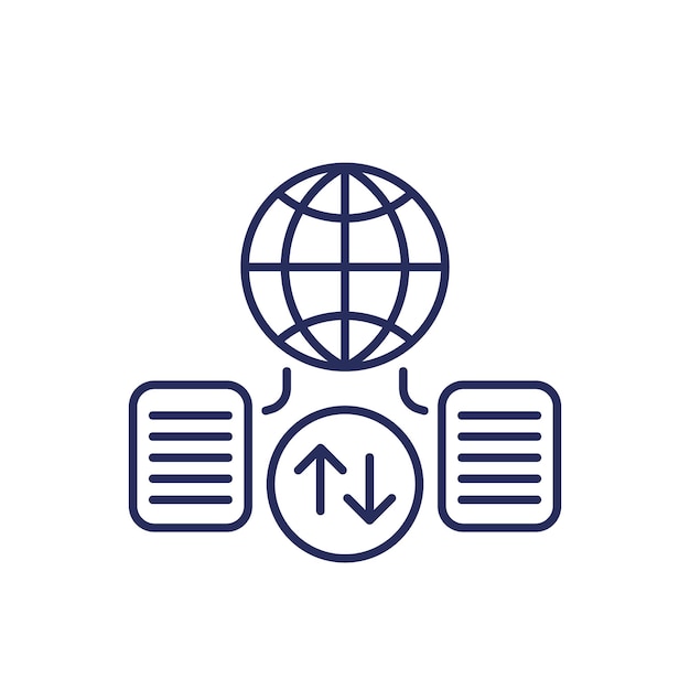 Global data exchange line icon on white
