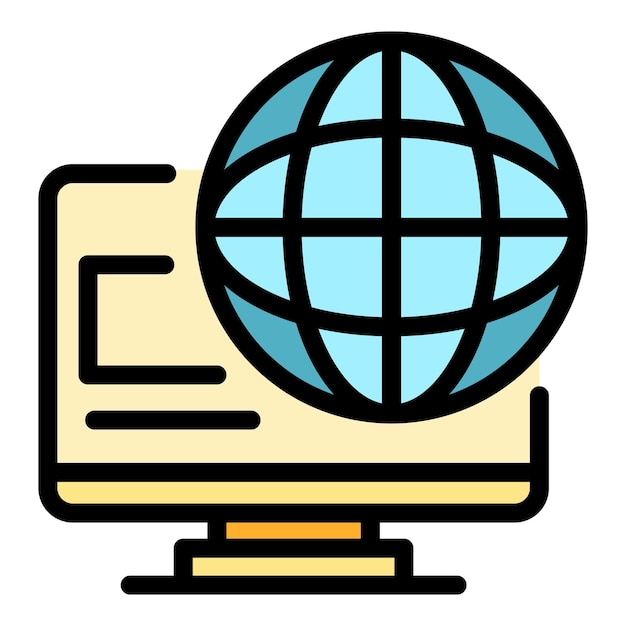 Global home office icon Outline global home office vector icon color flat isolated