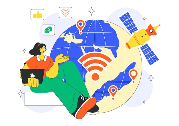 Global Internet Connection Vector Illustration Featuring Cloud Data Storage With Connectivity Communications Of Data Center For Cloud Computing