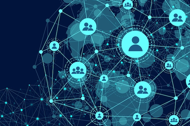 global network connection concept big data visualization social network communication in the global ...