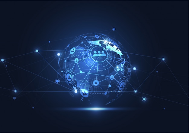 global network connection. world map point