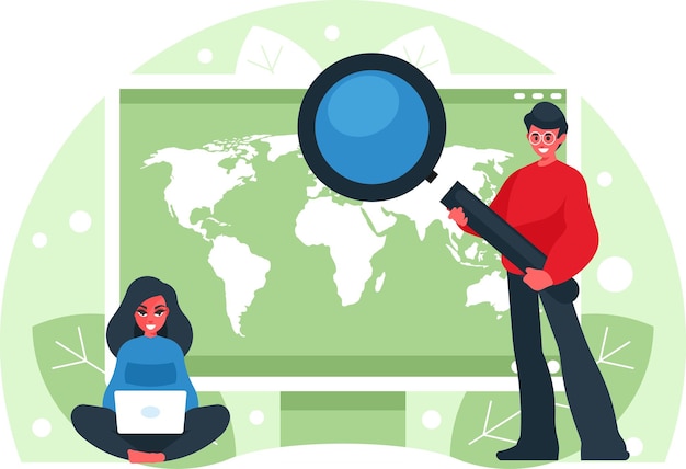 global search concept world map on computer display developers is looking for new solutions
