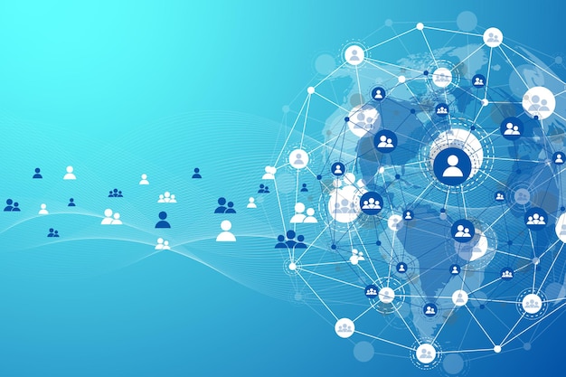 Global structure networking and data connection concept. Social network communication in the global computer networks. Internet technology. Business. Science. Vector illustration.