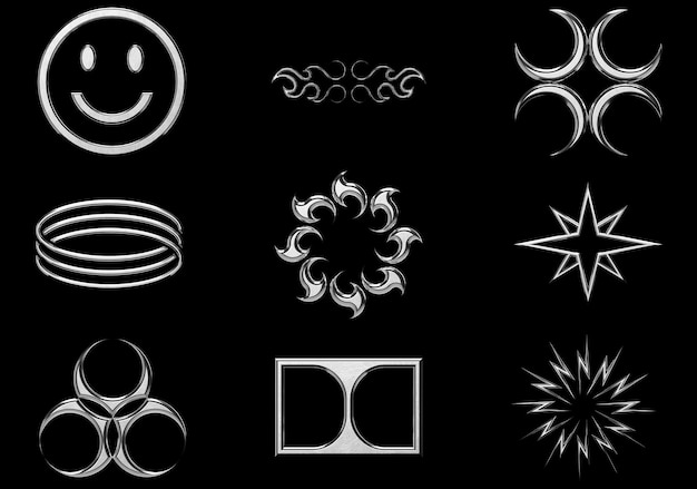 Glossy chrome 3D vector render icons shapes