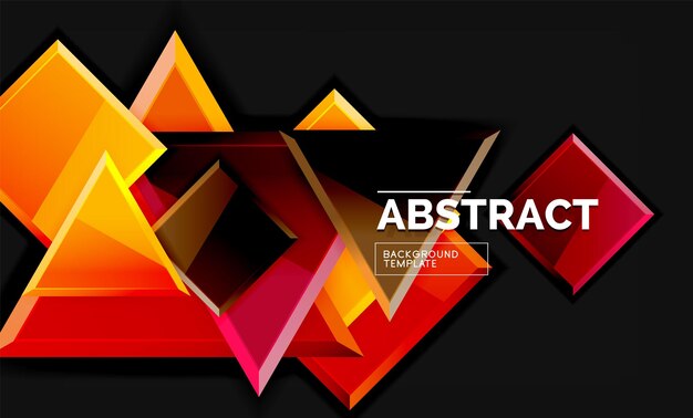 Glossy mosaic style geometric shapes squares and triangles on black