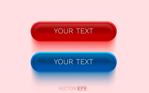 Glossy red and blue buttons with placeholder text modern ui element for web design and applications