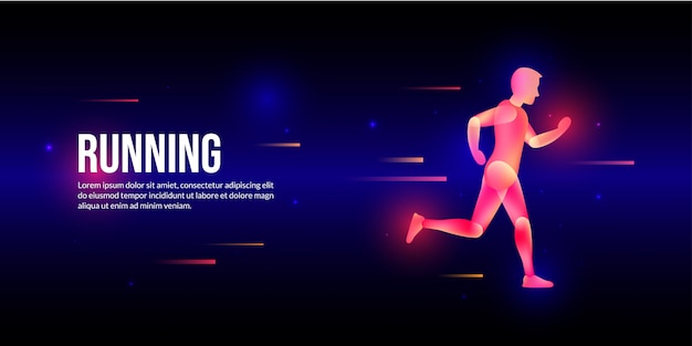 Glowing fast running man in fantasy light art style.