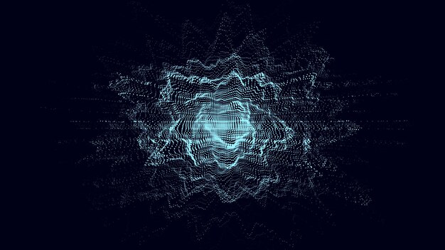 Glowing wave with motion dots and top view Abstract digital background Particle explosion Concept connection big data Futuristic technology backdrop Vector illustration