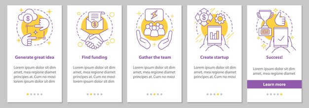 goal achieving onboarding mobile app page screen with linear concepts. business development steps graphic instructions. ux, ui, gui vector template with illustrations