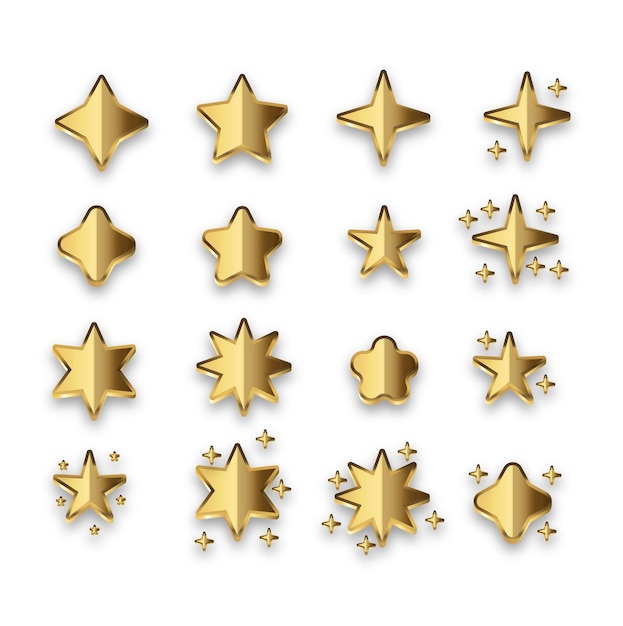 gold elegant 3d sparkles symbols icon set