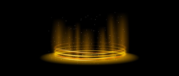 Gold glowing portal concept Yellow neon hologram teleport on black background Circle digital gate