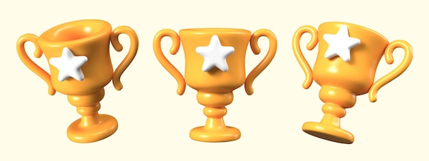 gold goblet in vintage style realistic game reward in different positions