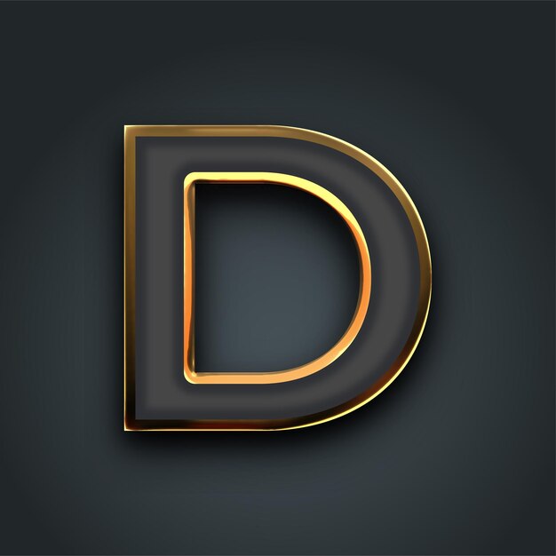Gold Line Vector Letter D Icon on Dark Background