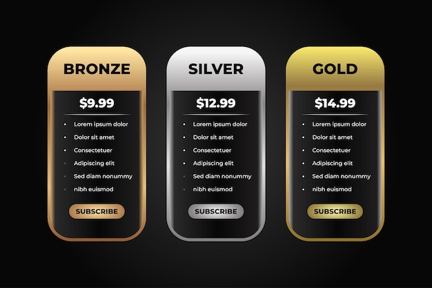 Gold Luxury Pricing Plan Table Template