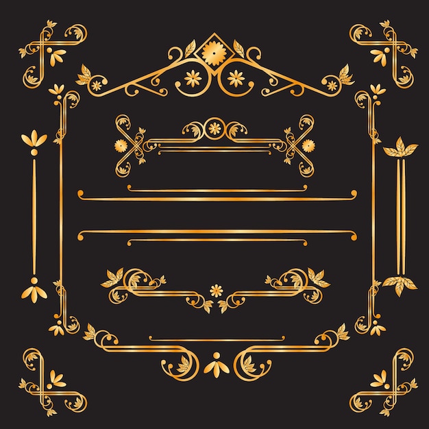 gold vintage frames mega set in flat design bundle elements of abstract line classical decorative