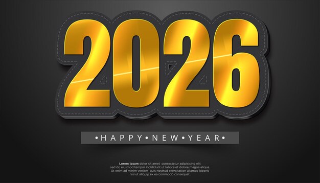 Golden 2026 Happy New Year Design Luxury Number Patch Festive Greeting Card