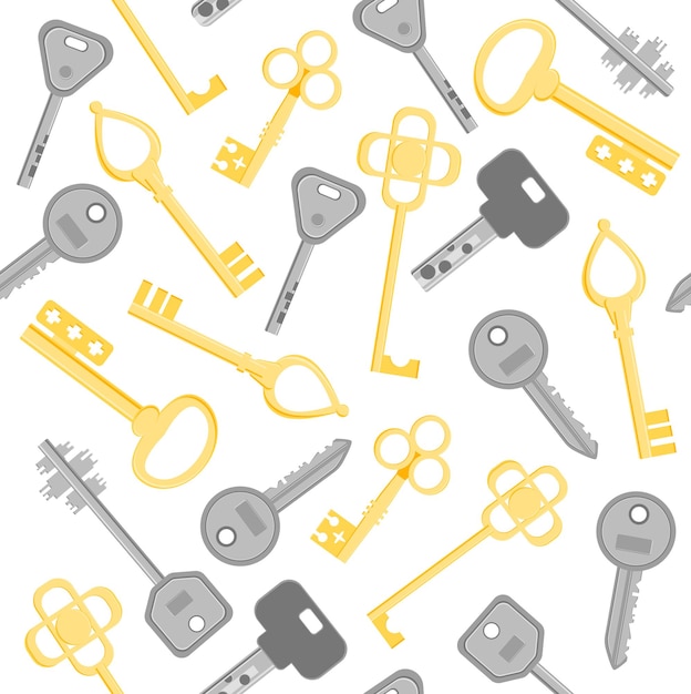 golden and silver key set different modern and vintage pattern.