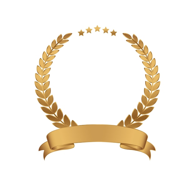 Golden award laurel wreath with ribbon.