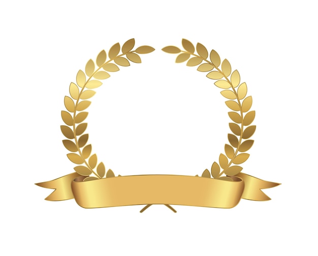 Golden award laurel wreath with ribbon.