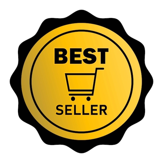 Golden best seller label with shopping cart icon Used for business purpose