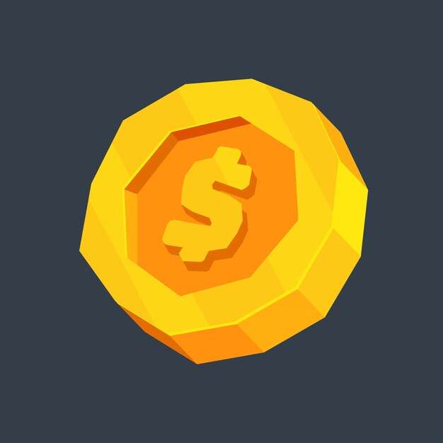 golden coin dollar polygon shape in flat vector design