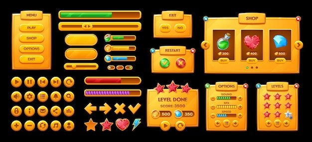 golden game interface icons gui buttons panels