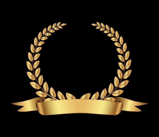 Golden laurel wreath and ribbon.