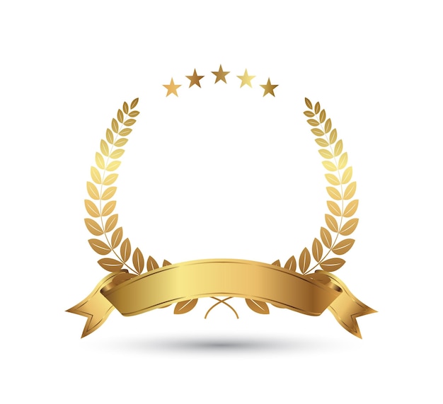 Golden laurel wreath with ribbon.