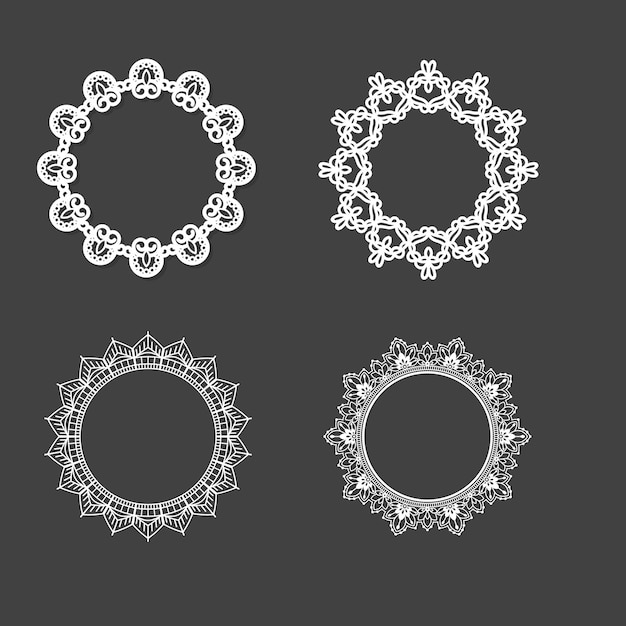 Golden vintage round frame set Circular border with decorative ornament