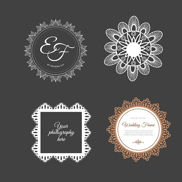 Golden vintage round frame set Circular border with decorative ornament