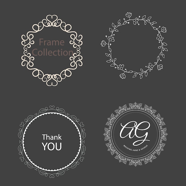 Golden vintage round frame set Circular border with decorative ornament