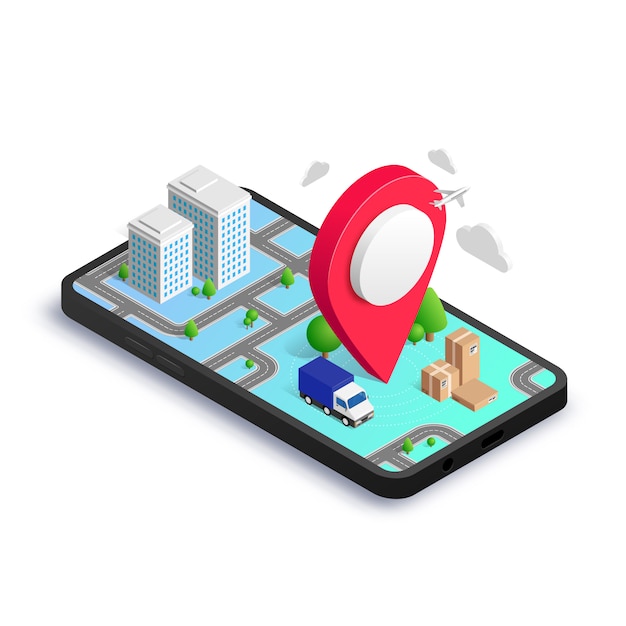 gps city delivery isometric concept app