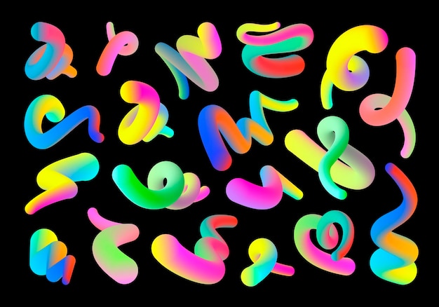 gradient 3d shapes abstract colorful lines twisty forms and vibrant flowing curves fluid style gradient tubes with smooth color blend transition isolated vector set