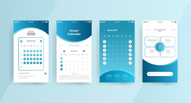 Gradient calendar app ui ux concept page