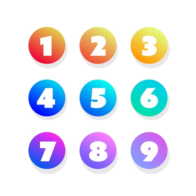 Gradient color number key for design, gradient element 1-9
