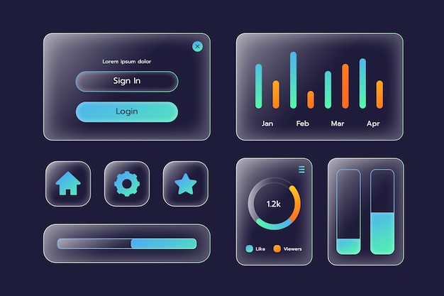 Gradient glassmorphism effect ui elements collection