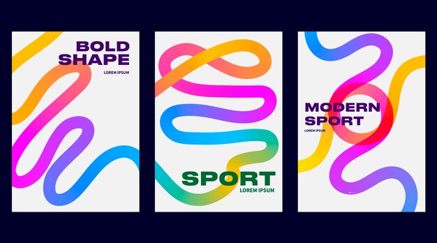 Gradient line posters with abstract backgrounds and colorful patterns create vibrant designs Vector graphic elements and wave shapes blend by using dynamic gradients Perfect for modern and fun art